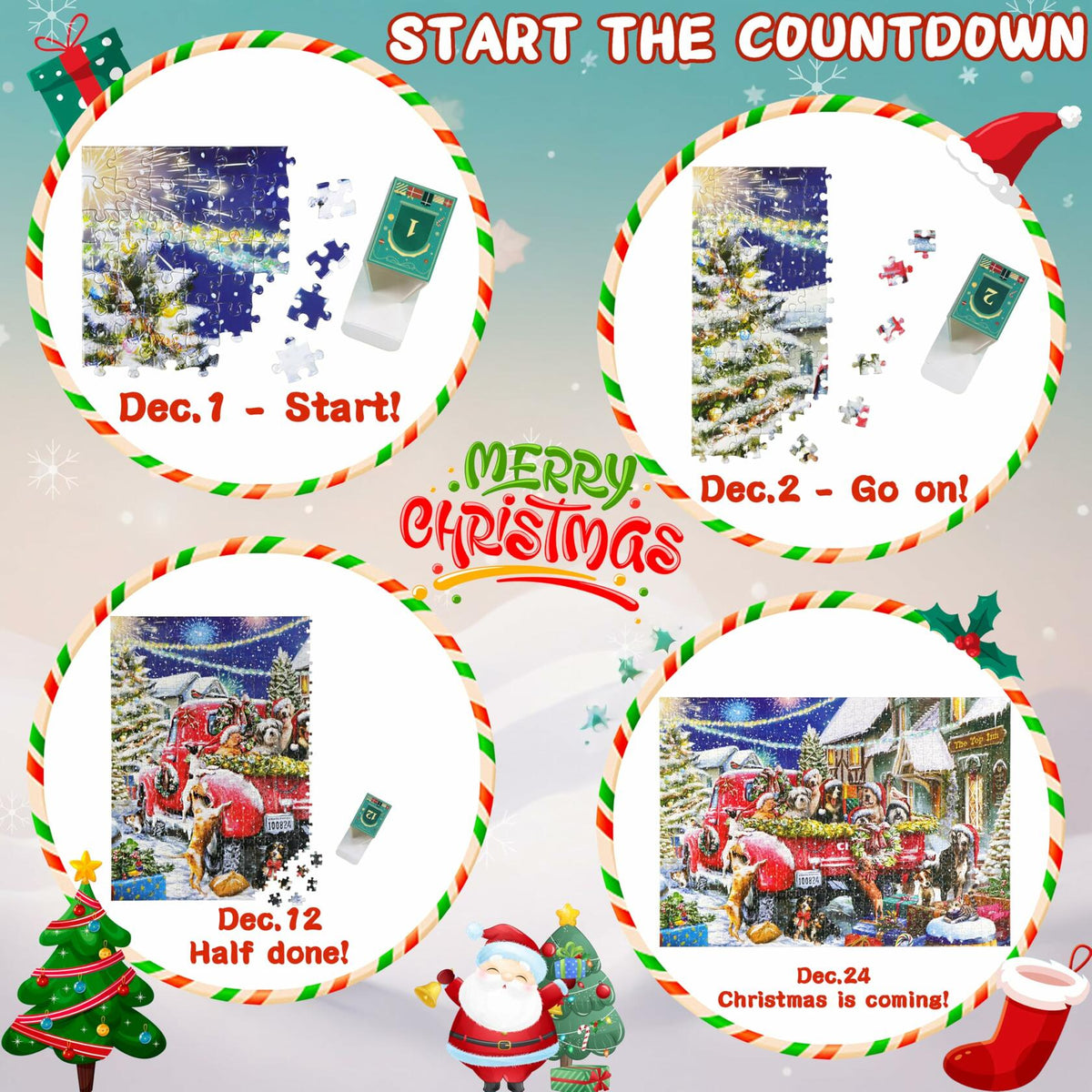 Alagoo 2025 Holiday Jigsaw Puzzle Advent Calendar Puppy & Cat 1008 pcs