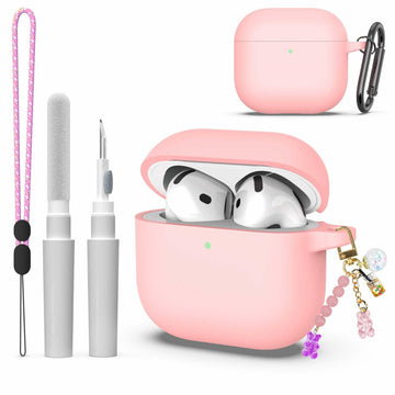 Silicone Case Compatible with AirPods 4th Gen Keychain Pendant Lanyard Pink