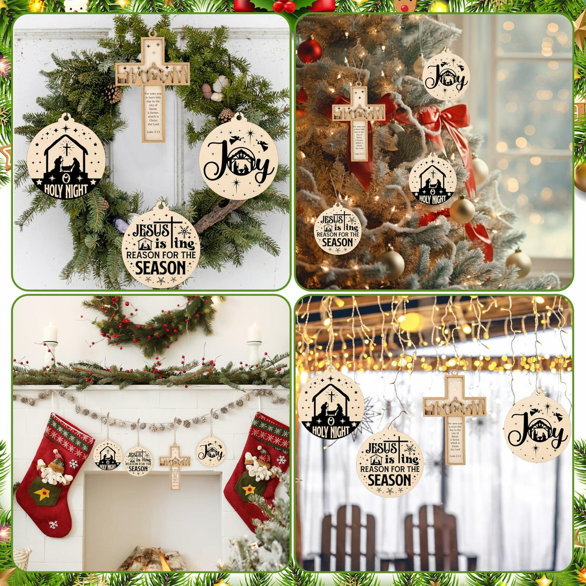 Christian Nativity Ornaments Cross Scene Set 8 Pcs Christmas Decor