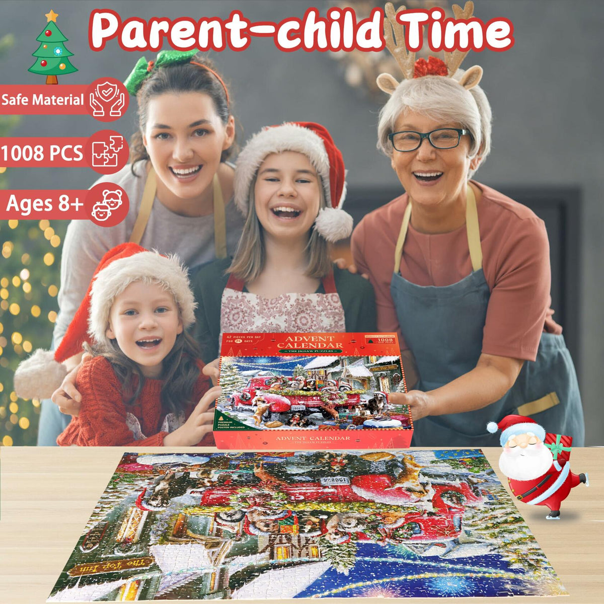 Alagoo 2025 Holiday Jigsaw Puzzle Advent Calendar Puppy & Cat 1008 pcs