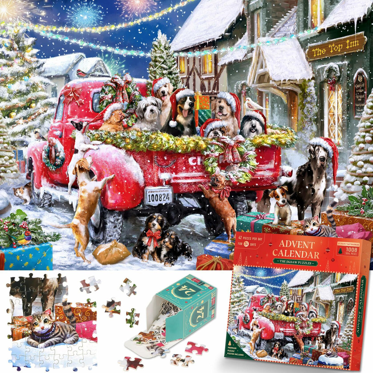 Alagoo 2025 Holiday Jigsaw Puzzle Advent Calendar Puppy & Cat 1008 pcs