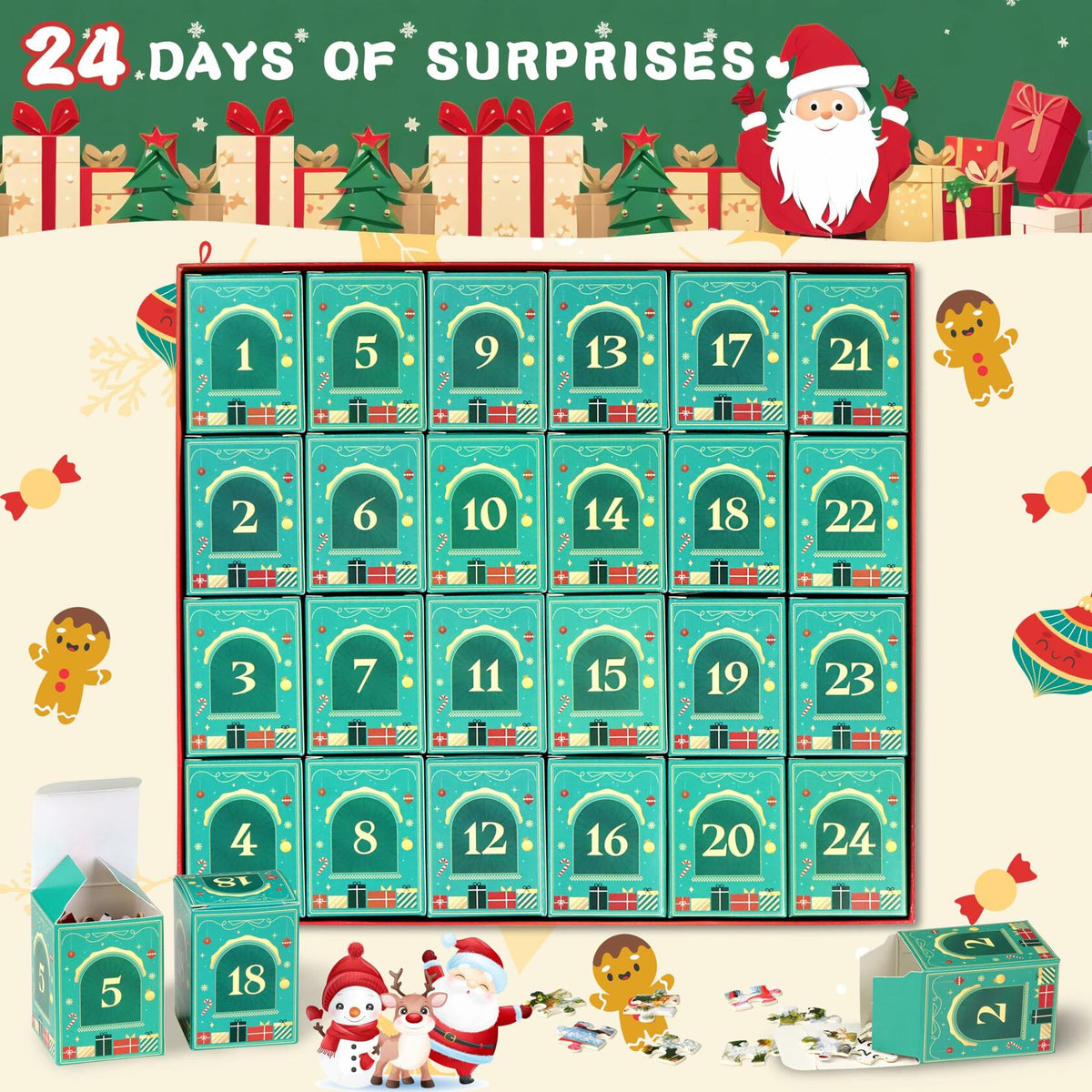 Alagoo 2025 Holiday Jigsaw Puzzle Advent Calendar Puppy & Cat 1008 pcs