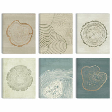 Anyzal Tree Ring Canvas Wall Art 6 Panels Gray 8x10 inches
