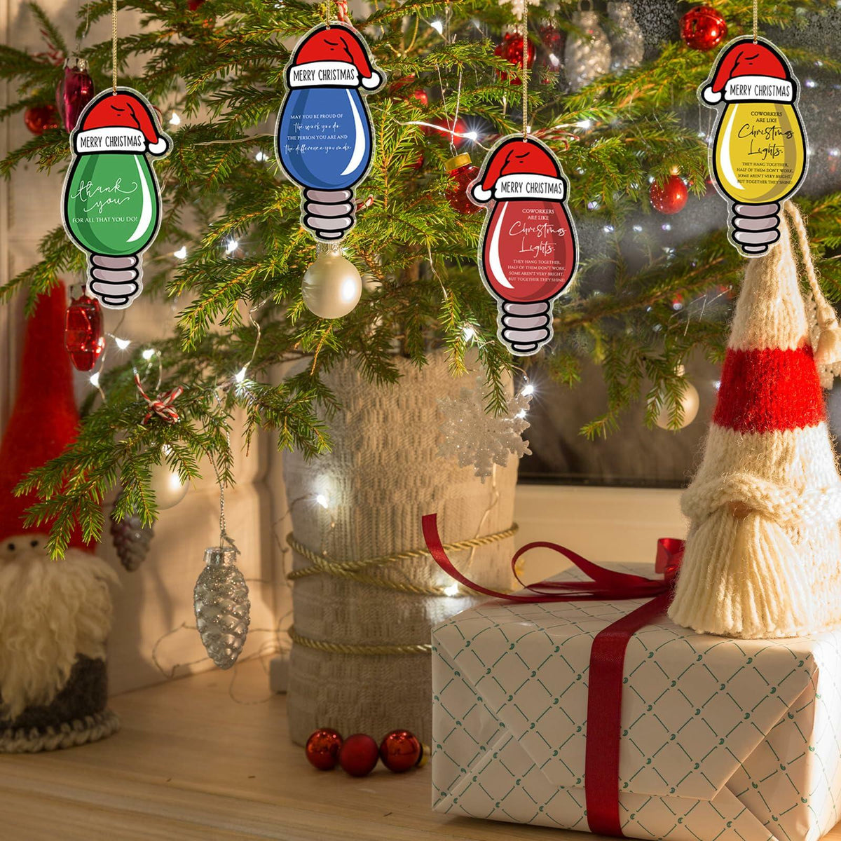 Syhood 24 Pcs Christmas Light Bulb Ornaments Xmas Tree Hanging Decor