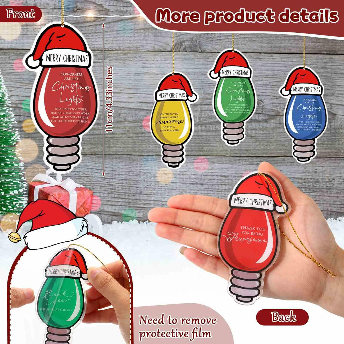 Syhood 24 Pcs Christmas Light Bulb Ornaments Xmas Tree Hanging Decor
