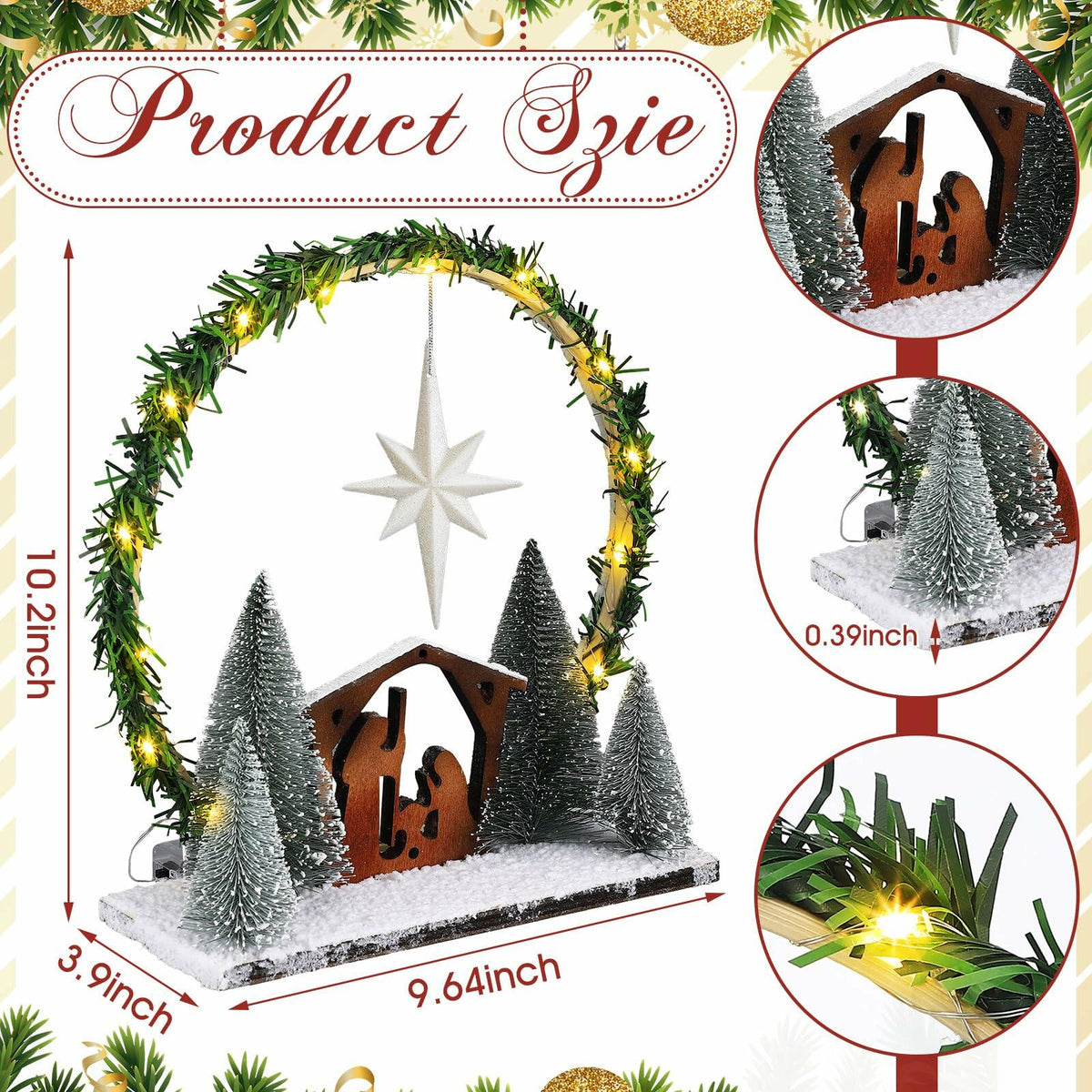Cinnvoice LED Wooden Nativity Set Christmas Decoration Indoor Tabletop Display