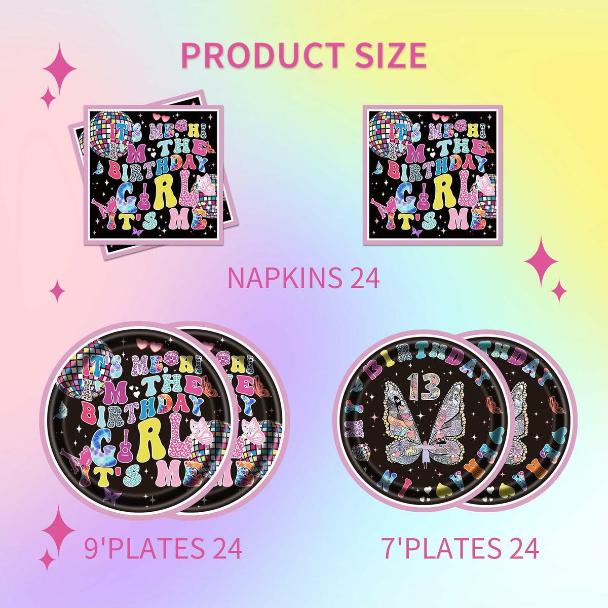Its Me Birthday Girl Tableware Plates Napkins Party Supplies Pink 24 Count
