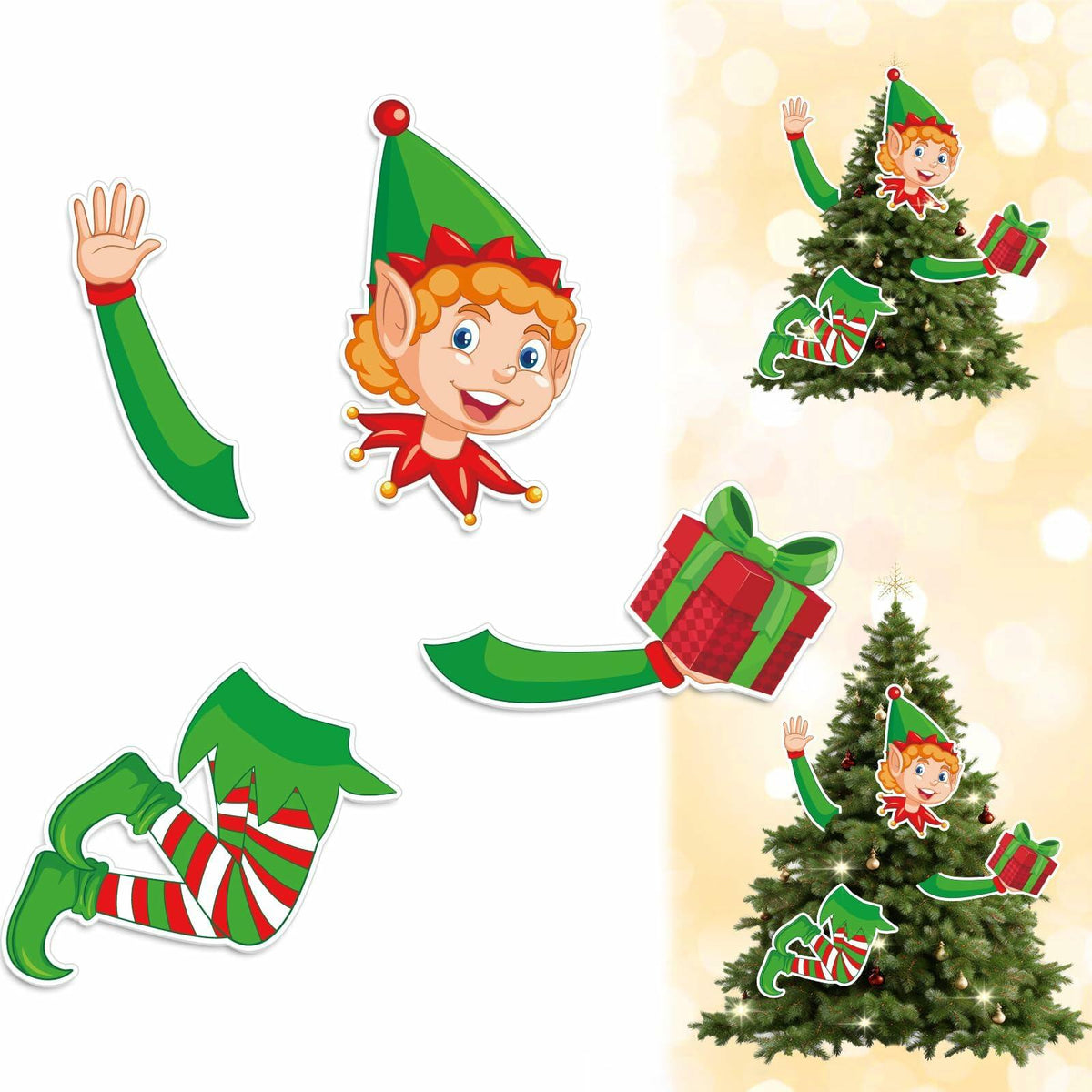 Lonfliness Elf Christmas Tree Topper 4pcs Xmas Holiday Decor Set