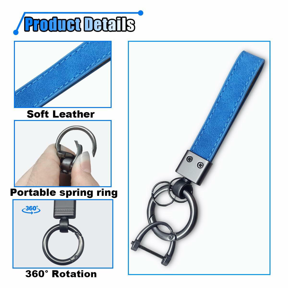 KITUREK Leather Car Fob Keychain 360° Rotatable Anti-lost D Ring Coffee