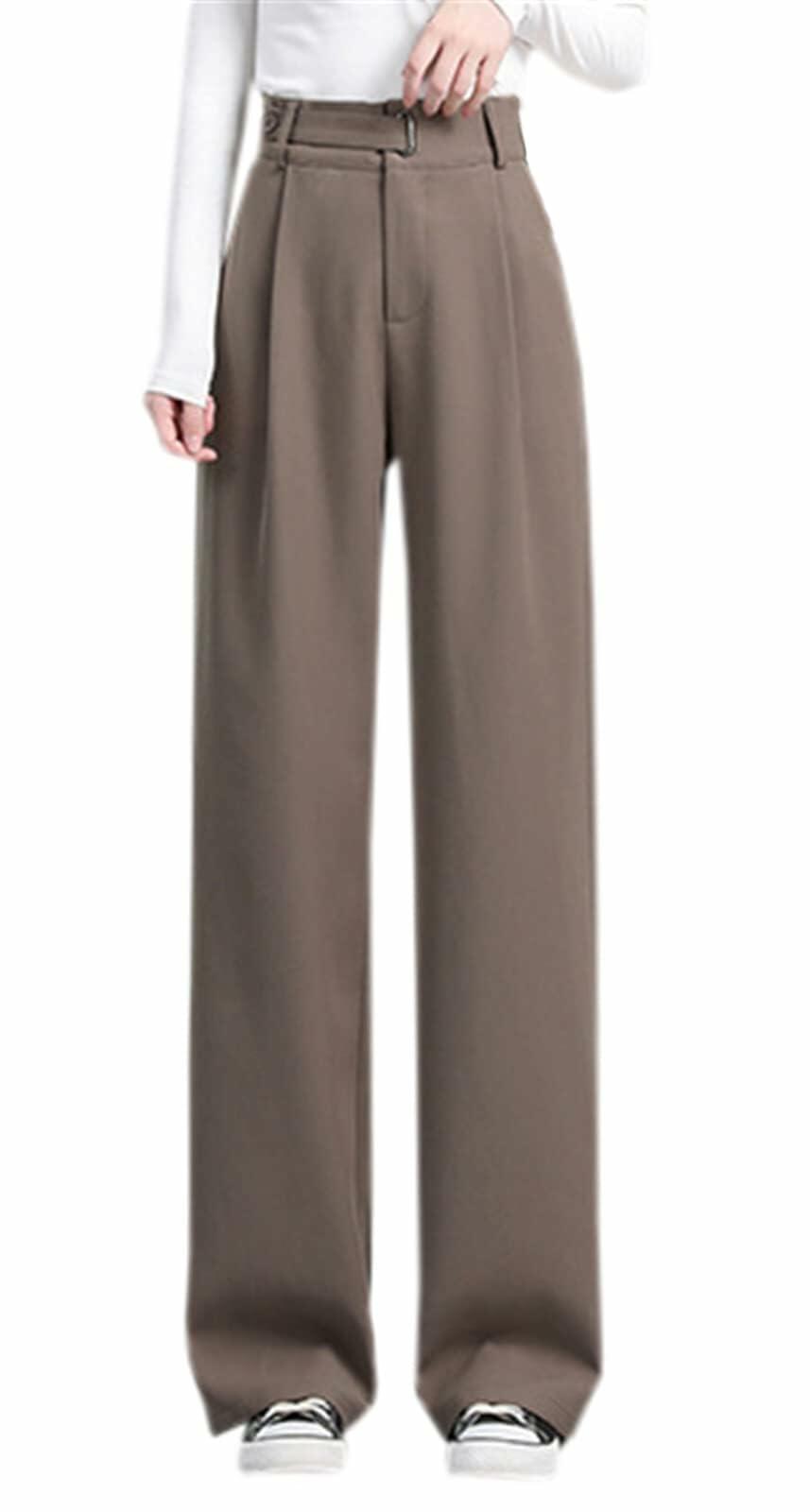 Betusline Womens Business Casual Wide Leg Long Dress Pants Brown Size Small
