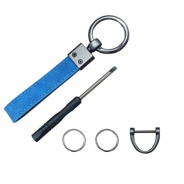 KITUREK Leather Car Fob Keychain 360° Rotatable Anti-lost D Ring Coffee
