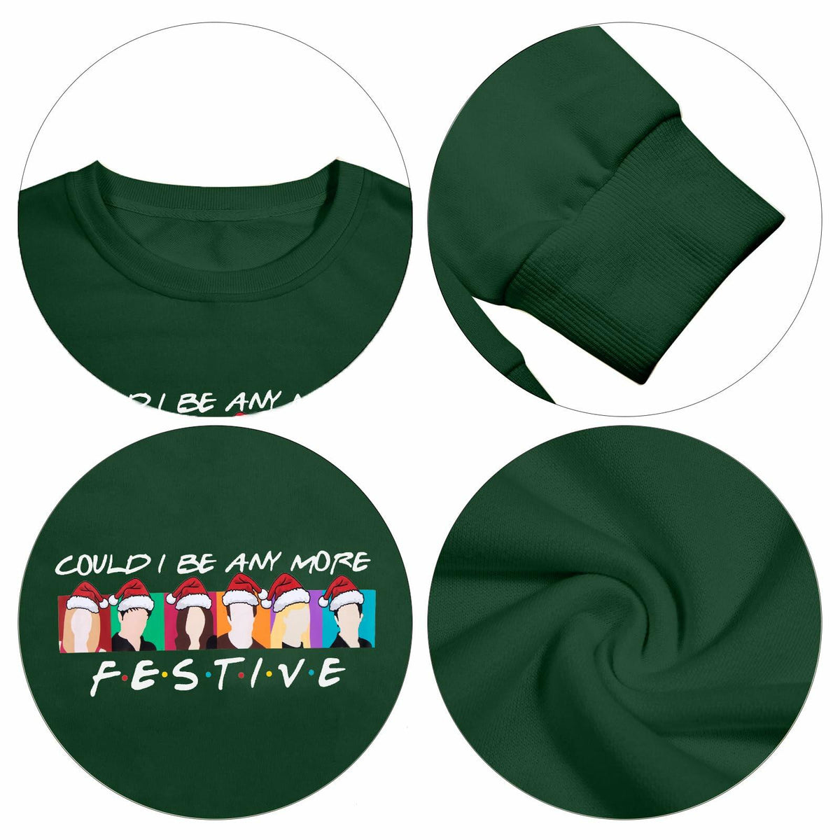 FASHGL Christmas Friends Sweatshirt Women Green Long Sleeve XX Large
