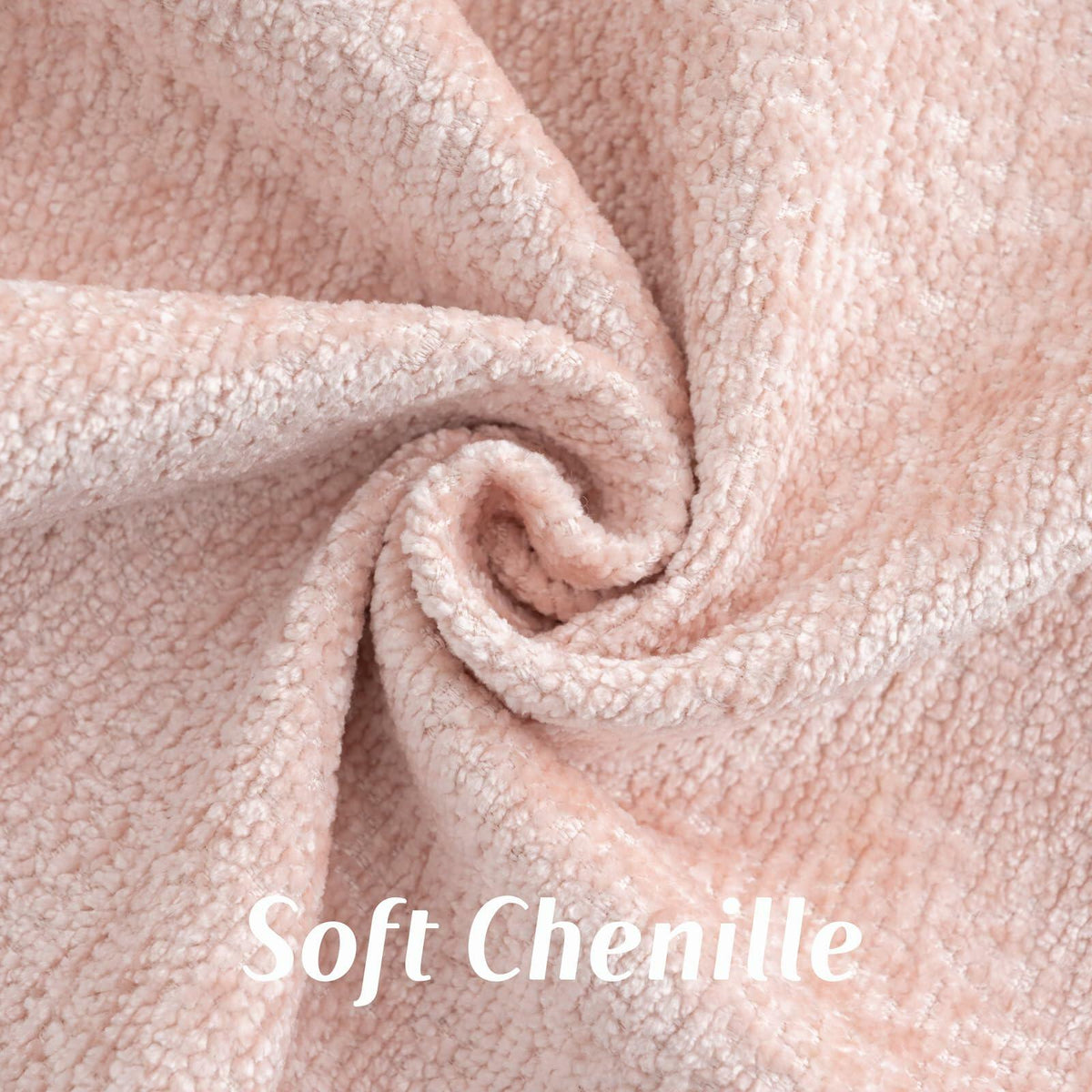FUTEI Pink Chenille Throw Pillow Covers 22x22 Inch Set of 2 Soft Cozy Edge