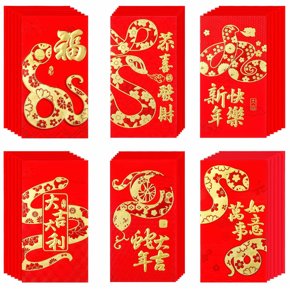 Marspark 36pcs 2025 Lunar Snake Year Red Envelopes Lucky Money Red