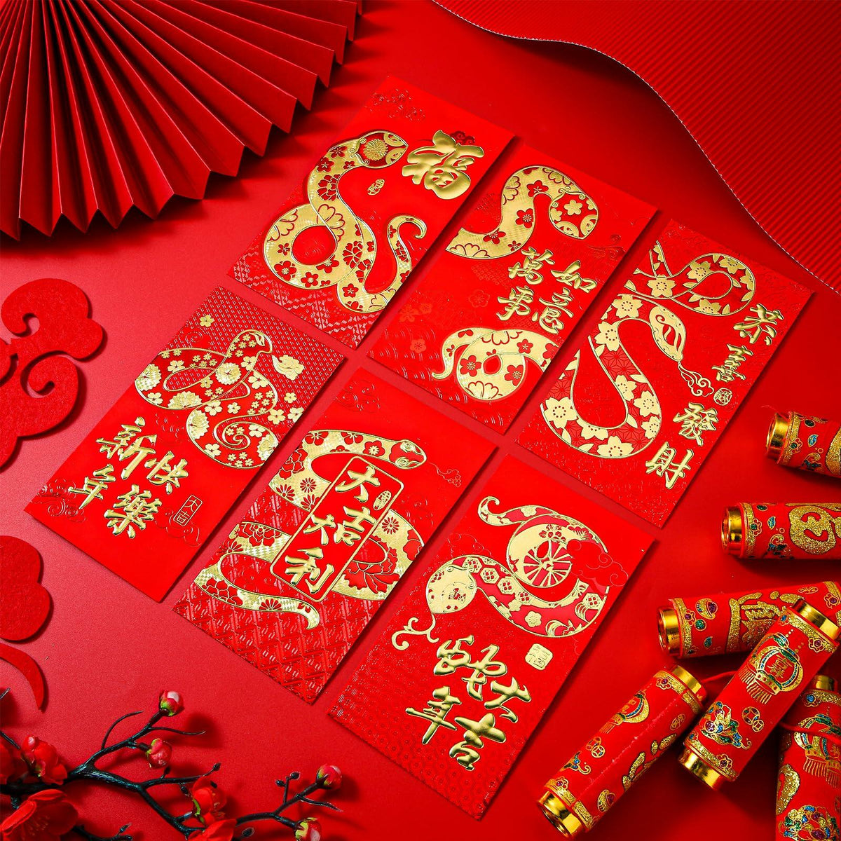 Marspark 36pcs 2025 Lunar Snake Year Red Envelopes Lucky Money Red
