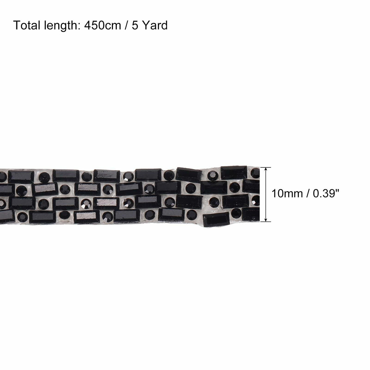 MECCANIXITY 10mm Self Adhesive Crystal Rhinestone Ribbon 5 Yards Black