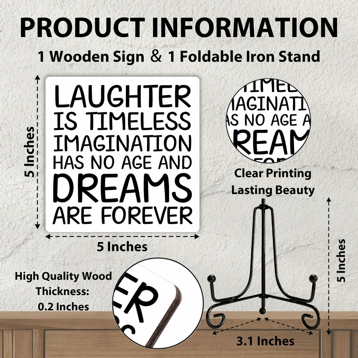 Funny Desk Decor Laughter is Timeless Sign Home Office 5x5 Inches