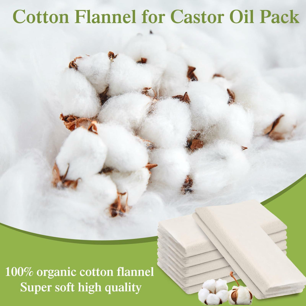 Tingjoo Organic Cotton Flannel Castor Oil Wrap 24 Pcs 15x13 Unbleached
