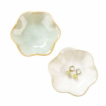 2PCS Lotus Leaf Ring Holder Dish Ceramic Trinket Tray White Light Green