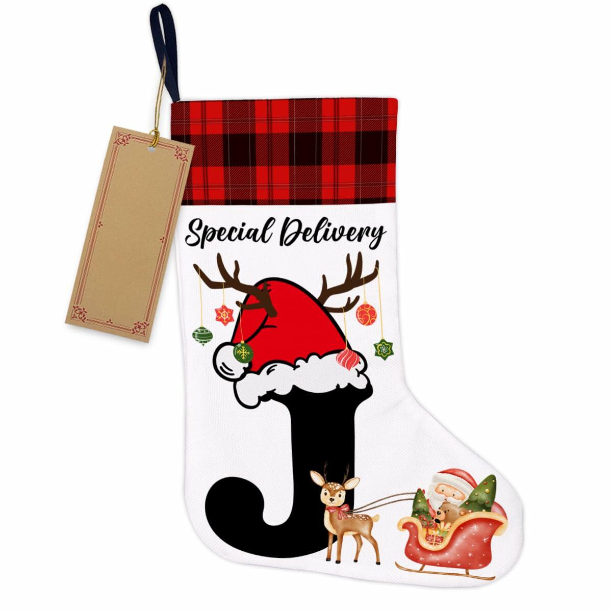 TSUYAWU Letter J Christmas Stocking Holiday Decoration 18x12 Inch