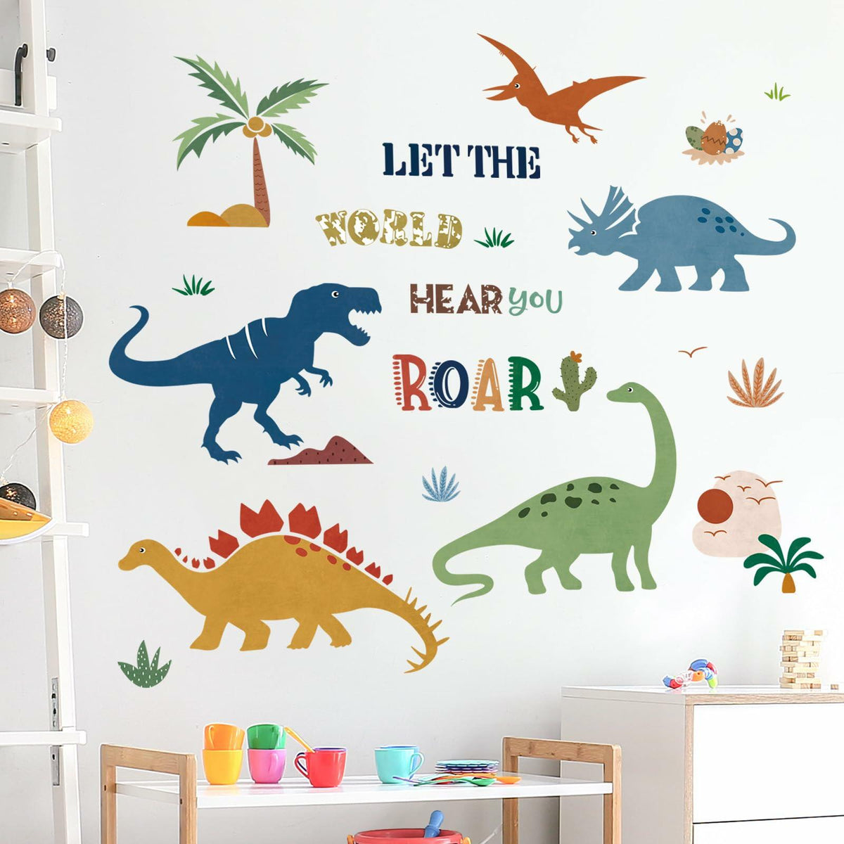 decalmile Boho Dinosaur Wall Decals Dino Palm Tree Baby Nursery Decor