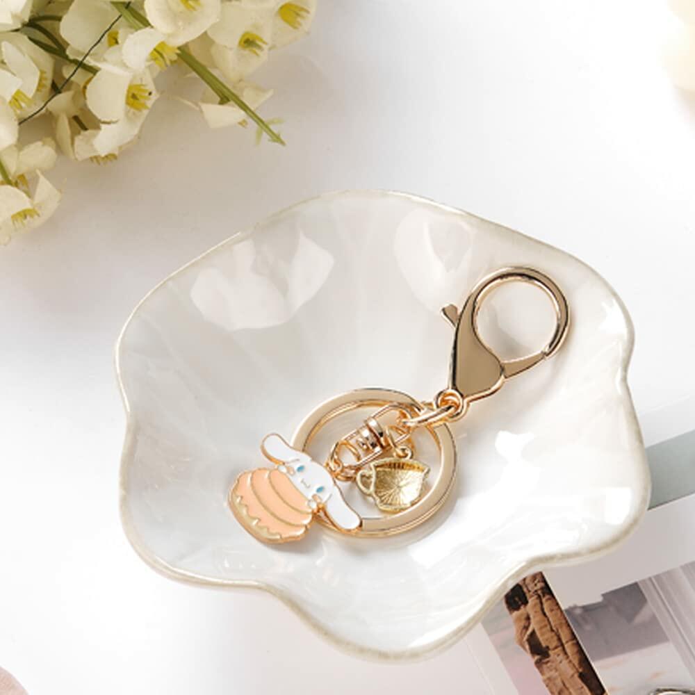 2PCS Lotus Leaf Ring Holder Dish Ceramic Trinket Tray White Light Green