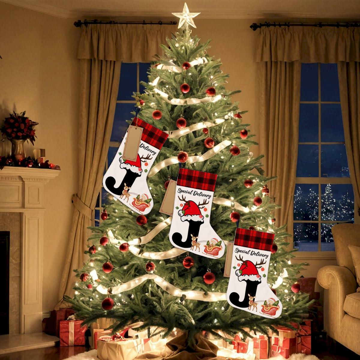 TSUYAWU Letter J Christmas Stocking Holiday Decoration 18x12 Inch