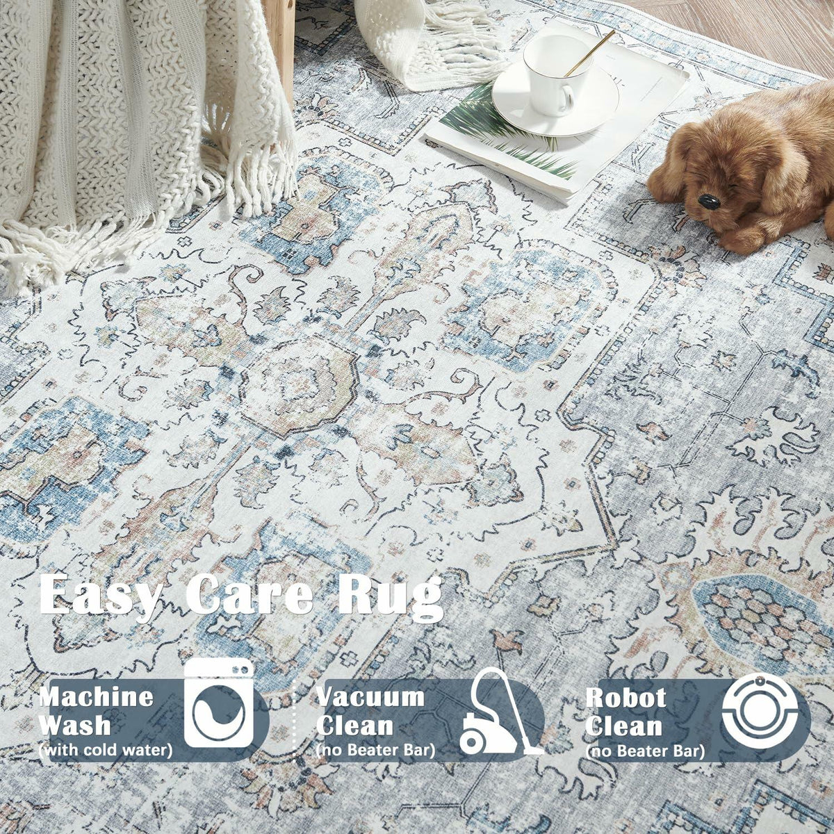 jinchan Washable 3x5 Tribal Area Rug Non Slip Red Blue