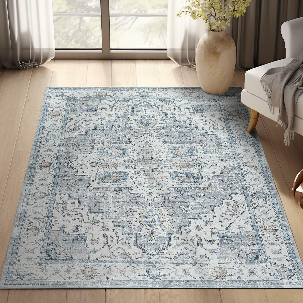 jinchan Washable 3x5 Tribal Area Rug Non Slip Red Blue