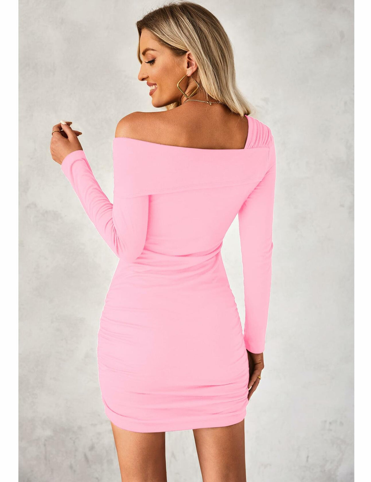 luvamia Womens One Shoulder Ruched Bodycon Dress Pink XL Size 16-18