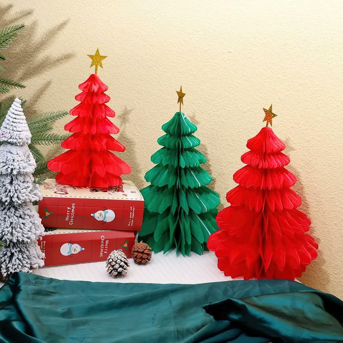 Christmas Tree Honeycomb Paper Pendant Decorations 4 pcs Hanging Ornaments