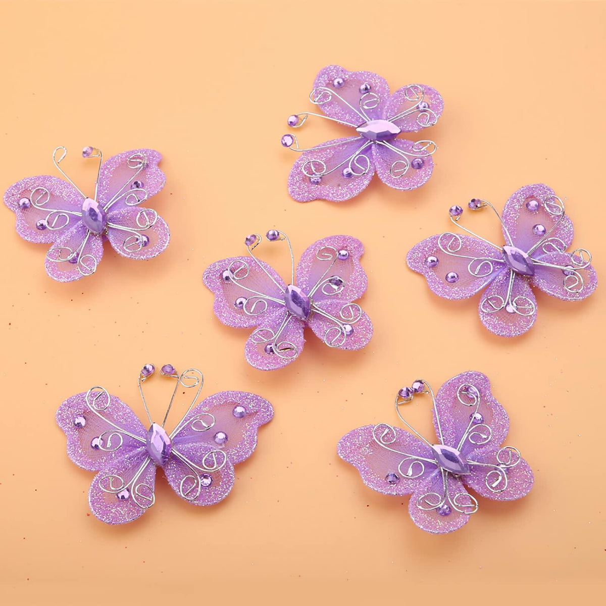 Yosoo Health Gear Wire Mesh Glitter Butterflies 24Pcs Sheer Wedding Decor