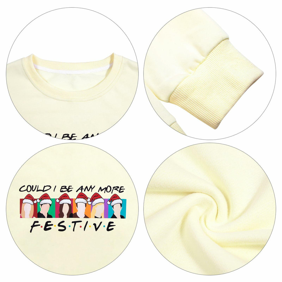 FASHGL Christmas Friends Sweatshirt Women Long Sleeve Apricot