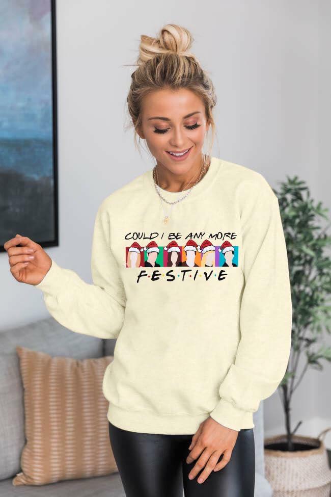 FASHGL Christmas Friends Sweatshirt Women Long Sleeve Apricot