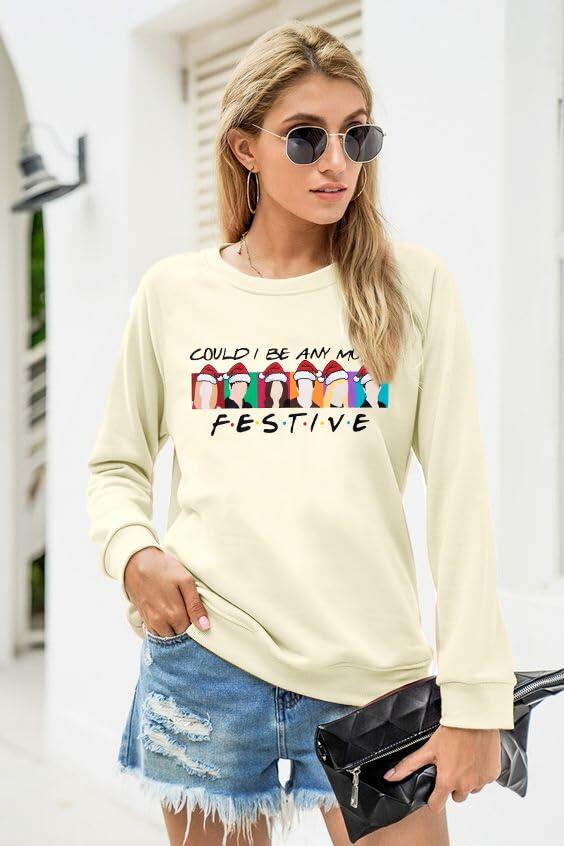 FASHGL Christmas Friends Sweatshirt Women Long Sleeve Apricot