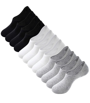 Breslatte No Show Socks Womens Men Soft Cotton Nonslip 6pairs Black Grey White S