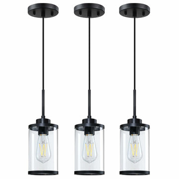 [Like New] RAINLIGHTING 3 Pack Industrial Kitchen Island Pendant Lights Black Clear Grey