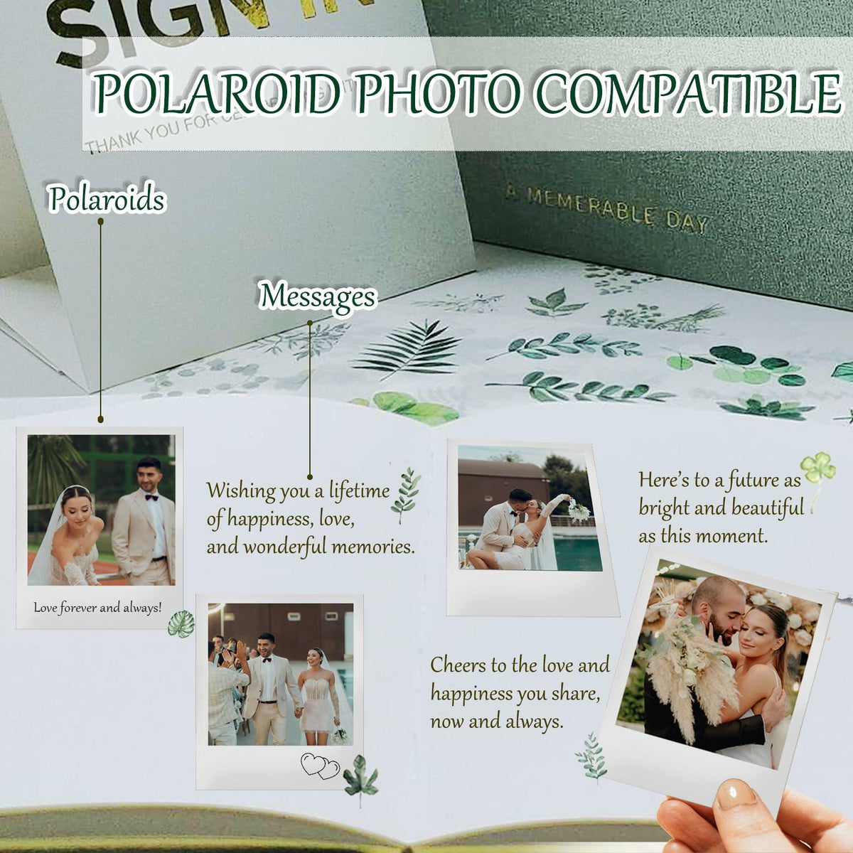4 in 1 Wedding Guest Book Linen Cover with Pen, Sign Card & Stickers White