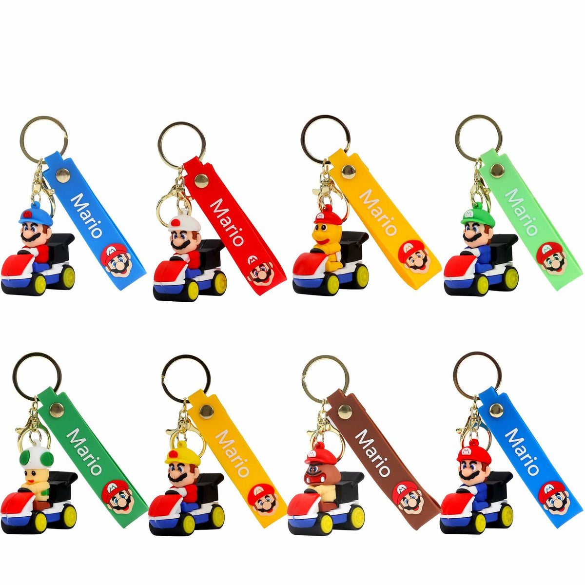 Laghtin Super Bros Keychains 8Pcs Cartoon Movie Character Multicolor