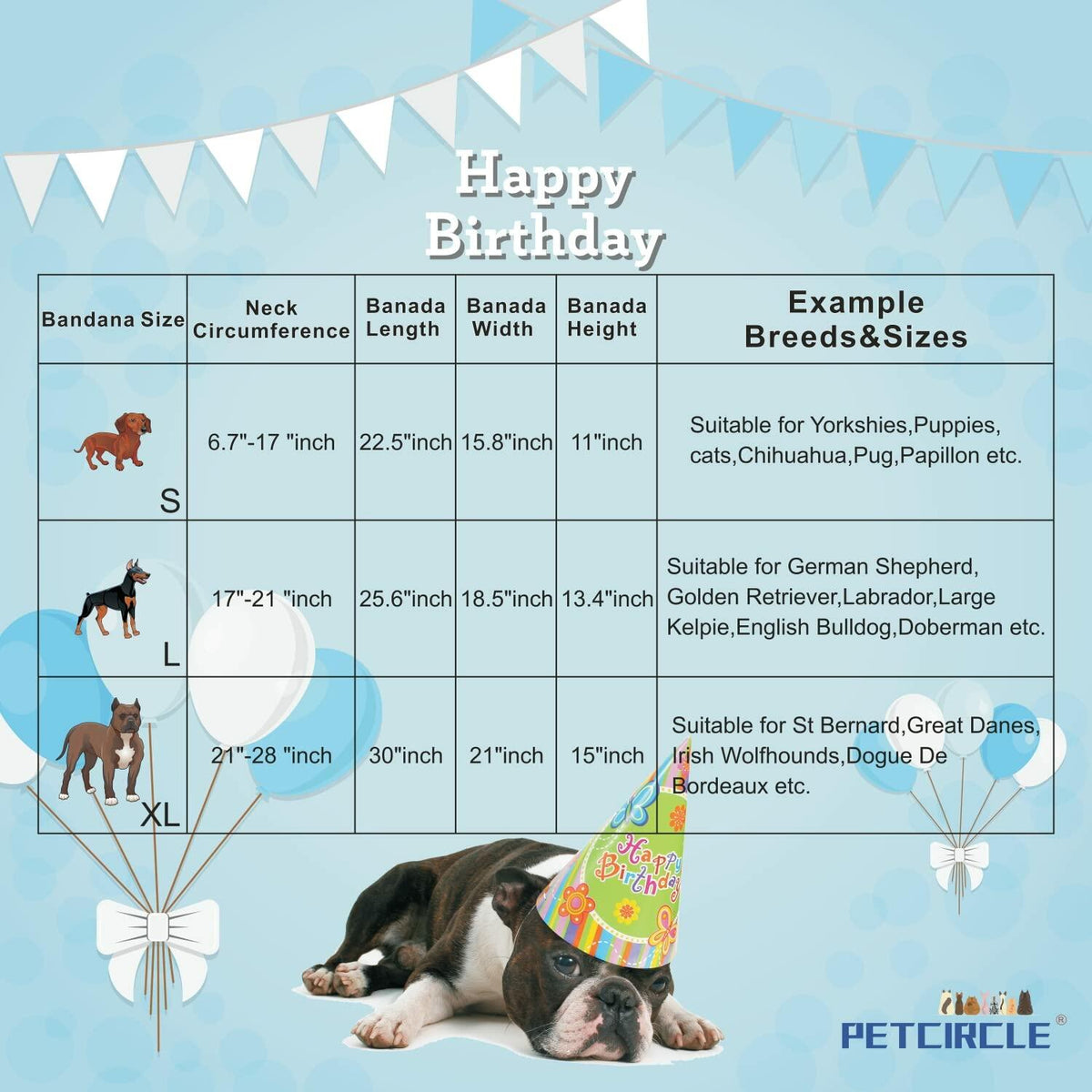 Dog Birthday Party Hats Bandana Double Layer Fabric Large Blue Size L