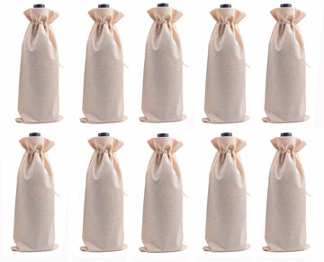 Viamto Burlap Wine Bags Drawstring Lining Beige 15x35cm 10pcs