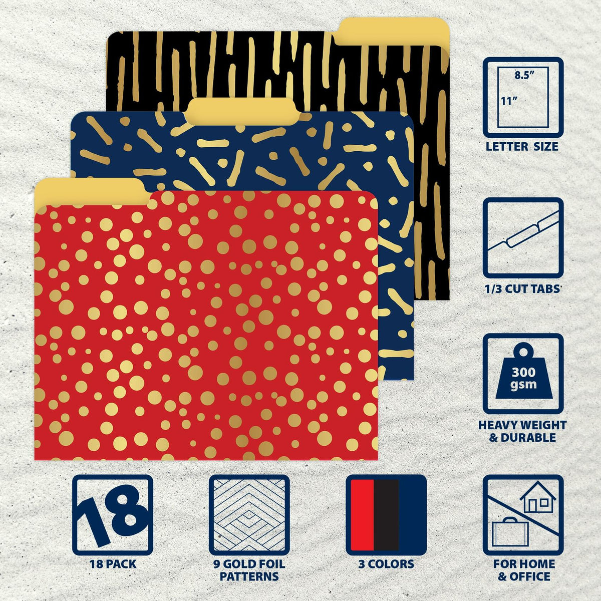 Better Office Decorative File Folders Letter Size 18 Pack Red Black Blue