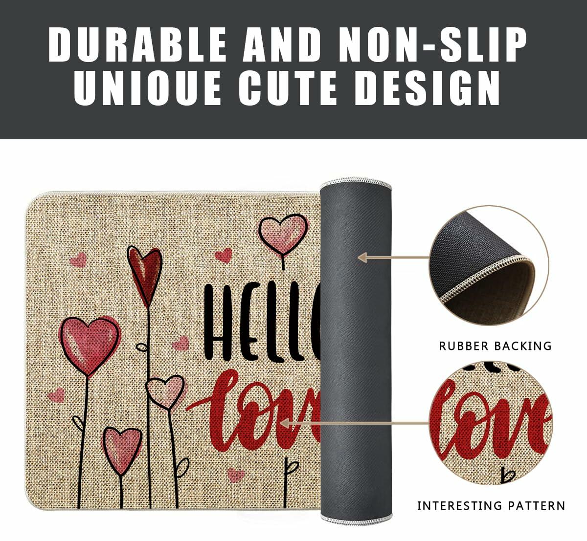 GAGEC Valentines Day Door Mat Hello Love Hearts Decorative 17x27 Inch