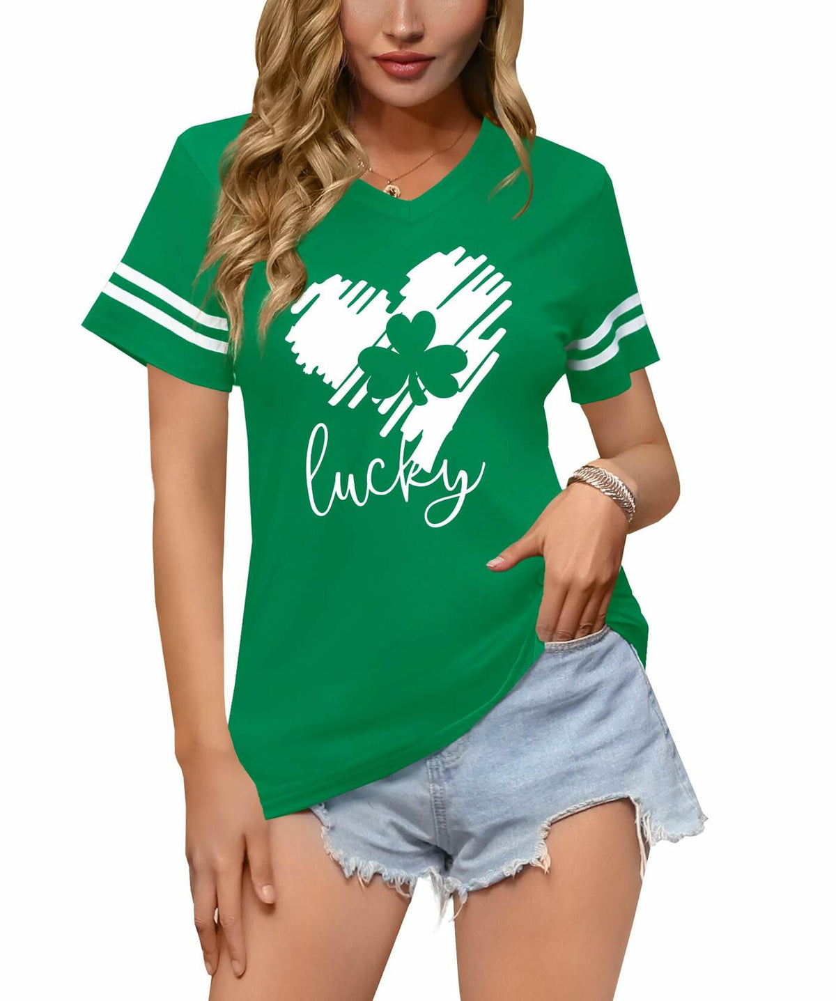 Womens St Patricks Lucky Green T Shirt Four-Leaf Clover Shamrock Size XXL