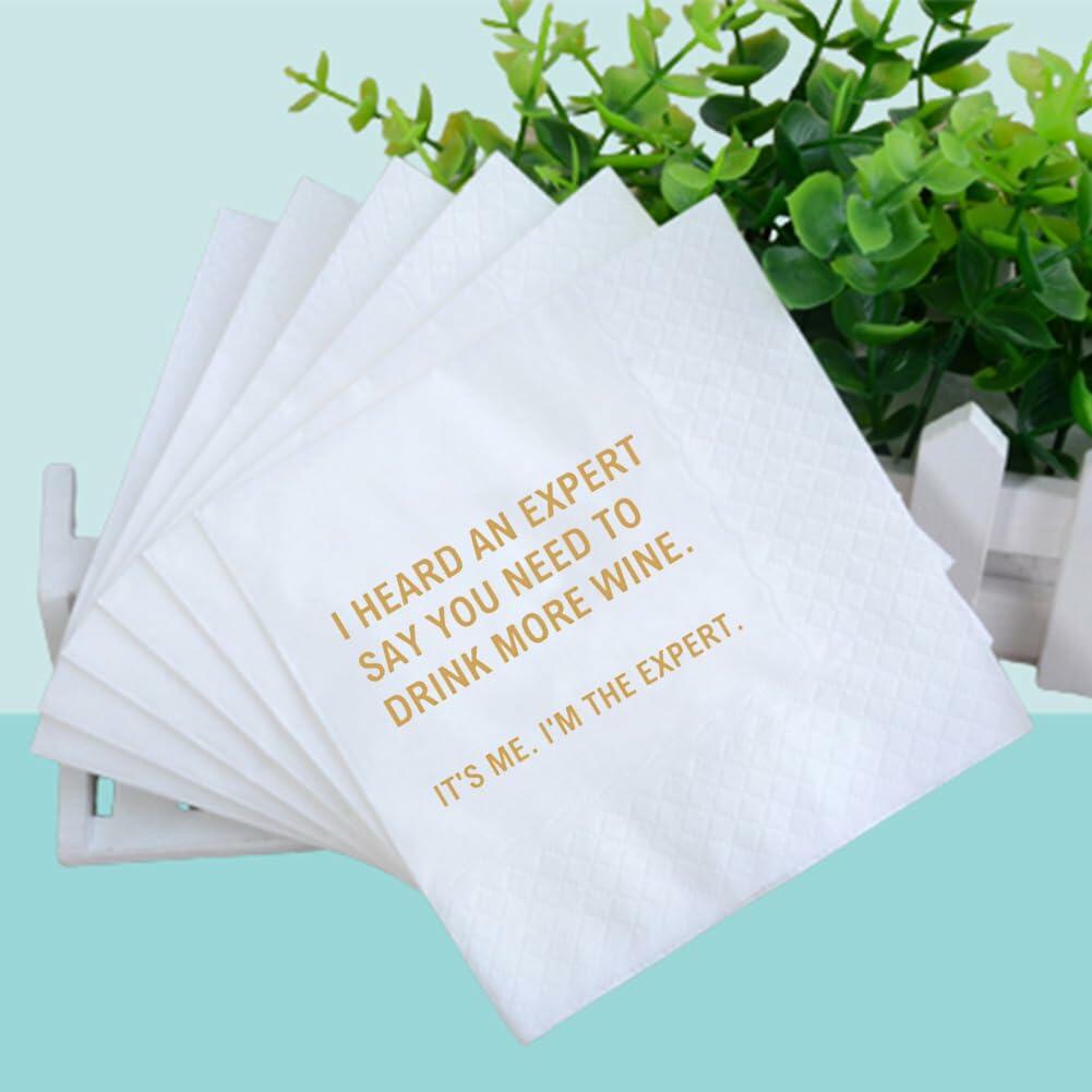 VOWFOO Funny Quotes Cocktail Napkins 4.5x4.5in 2-Ply 100pcs White
