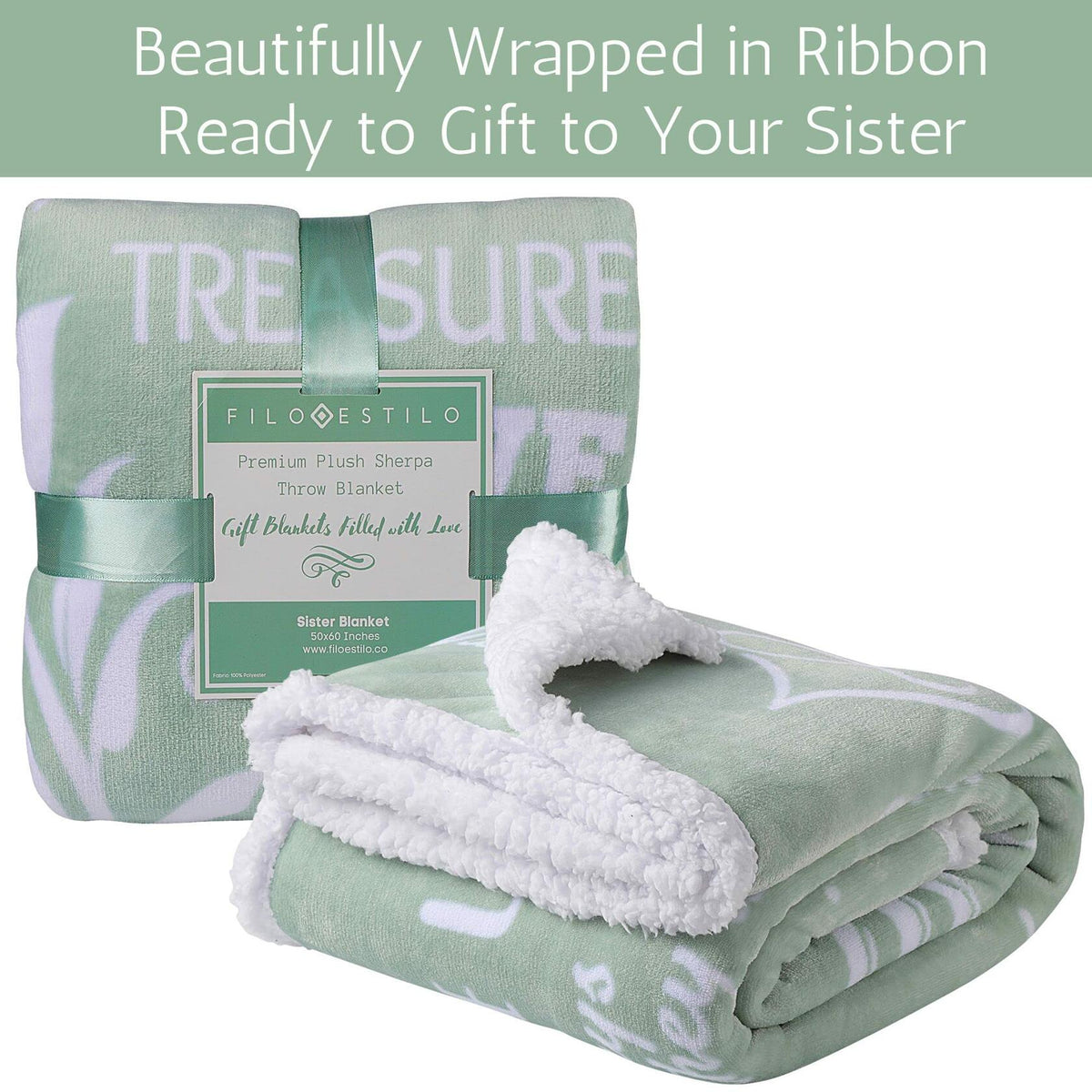 FILO ESTILO Sister Blanket Sherpa 60x50in Sage Green