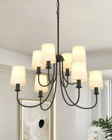 Mieloxiy 8 Light Modern Black Metal Linen Chandelier E12 Bulbs Not Included