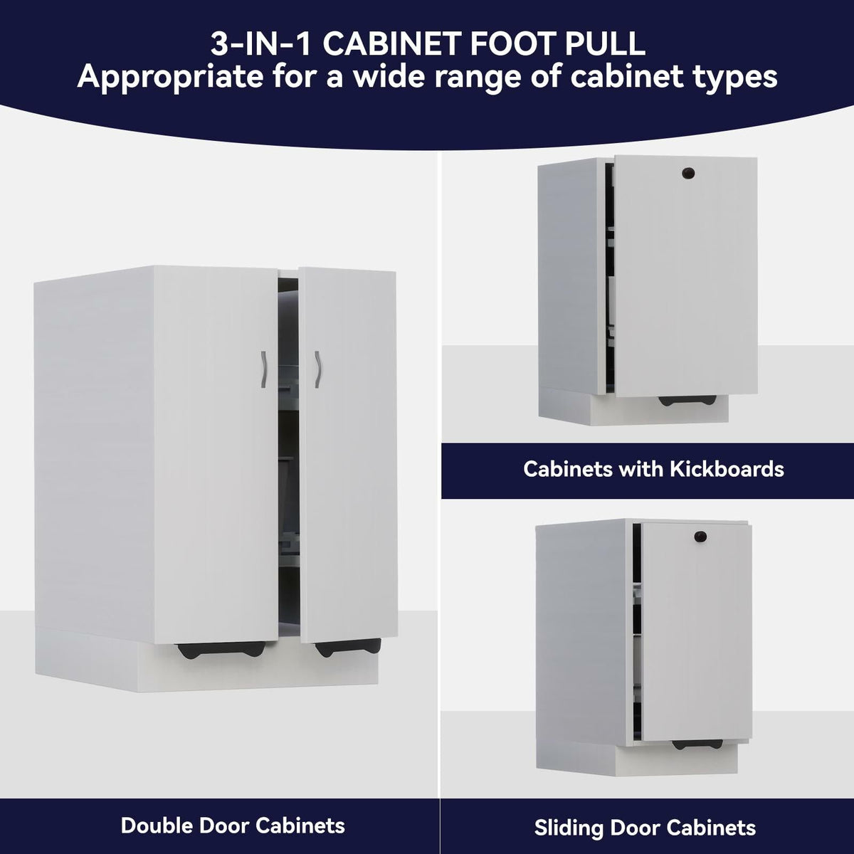 GAODEXIN 3-in-1 Cabinet Foot Pulls 2-Pack Trash Drawer Handle White