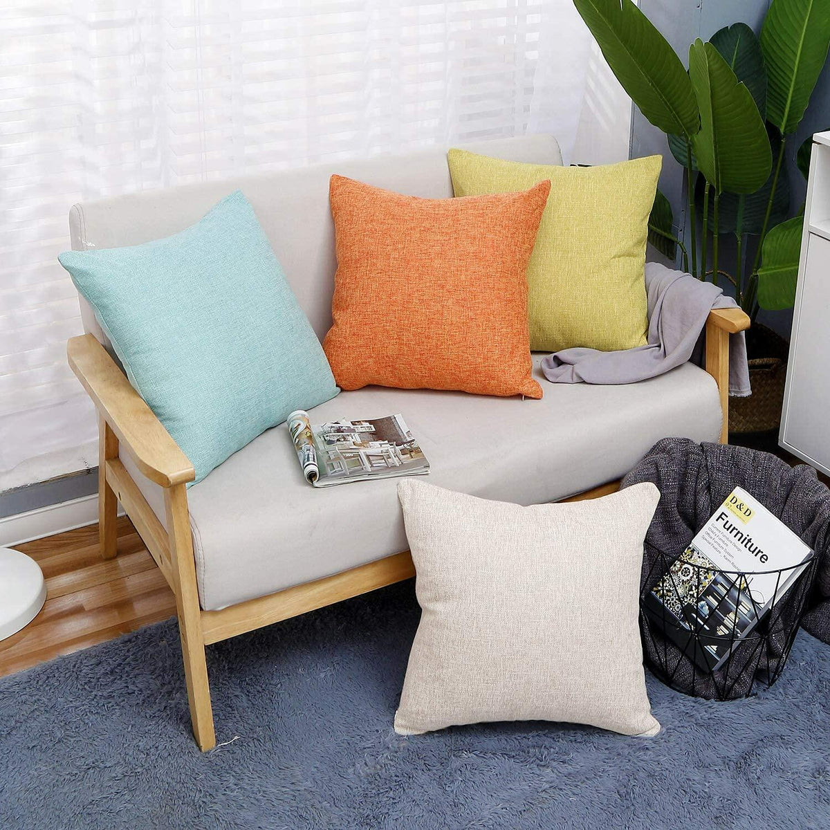 Jepeak Linen Throw Pillow Covers 20x20 Inch Butter Beige 2 Pack