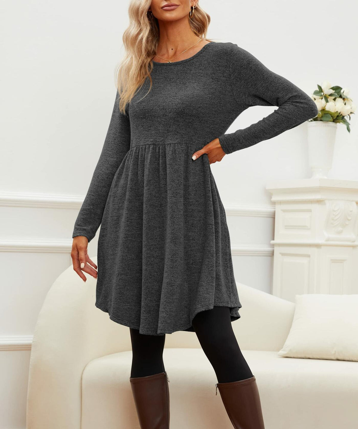 Jar of Love Womens Long Sleeve Mini Sweater Dress Dark Grey Size M